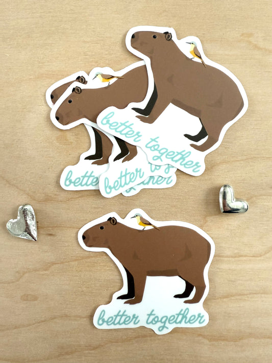 Capybara and Bird Vinyl Stickers, Happier Together