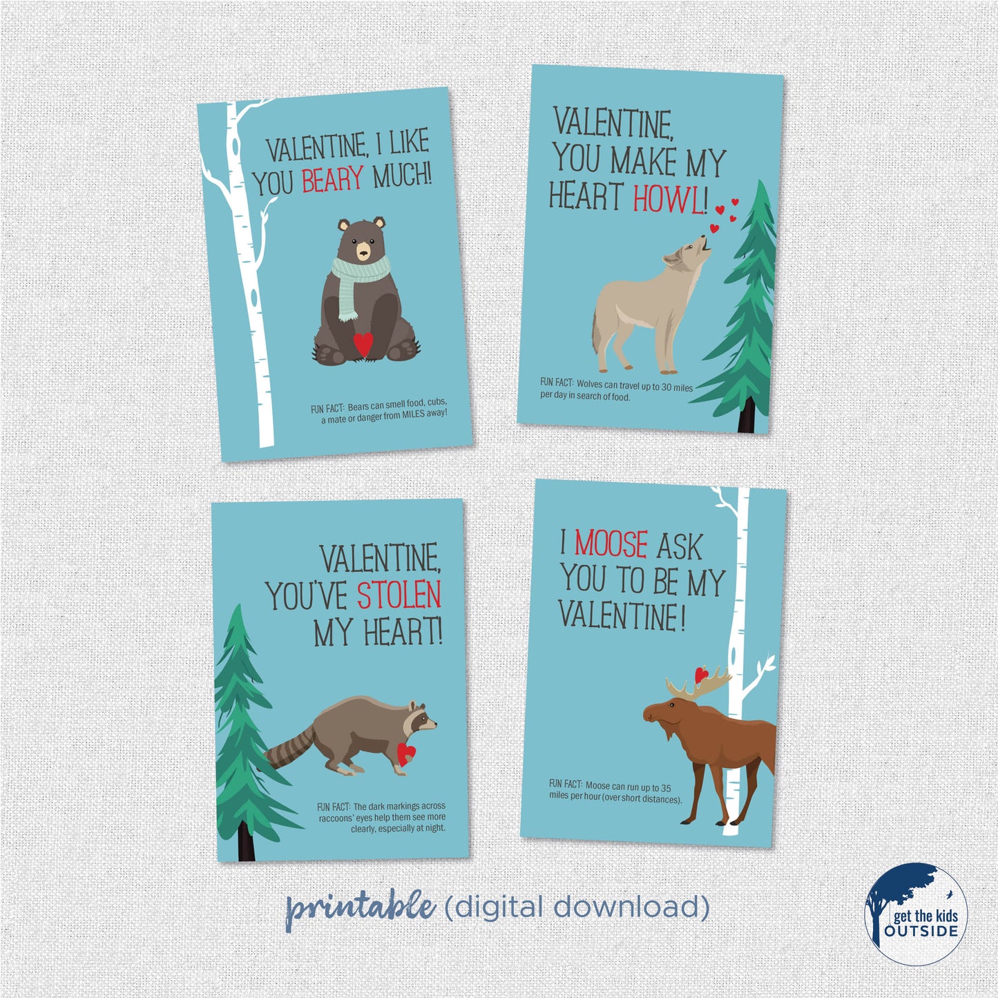 Valentines - Woodland Animals - printable