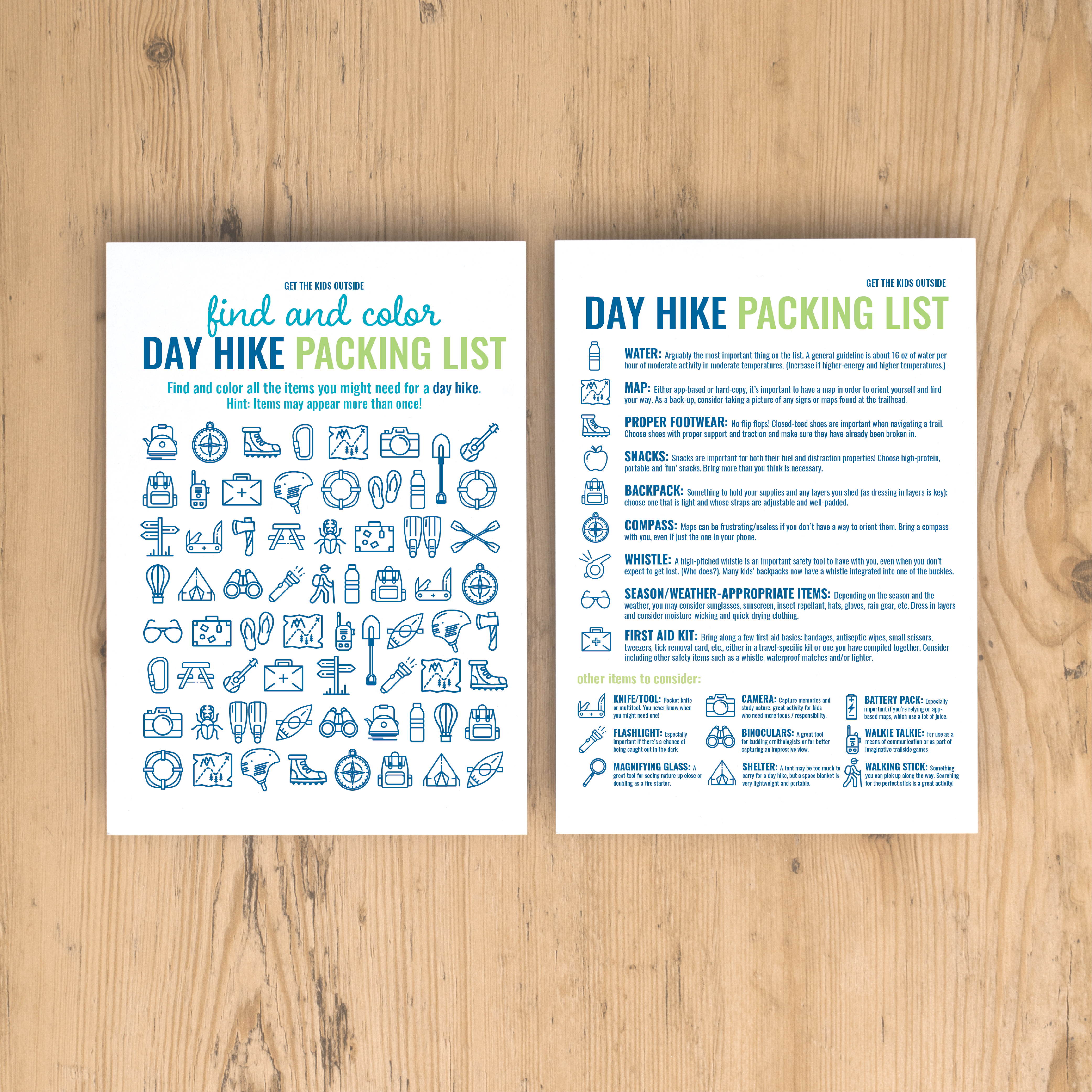 Find and Color: Day Hike Packing List