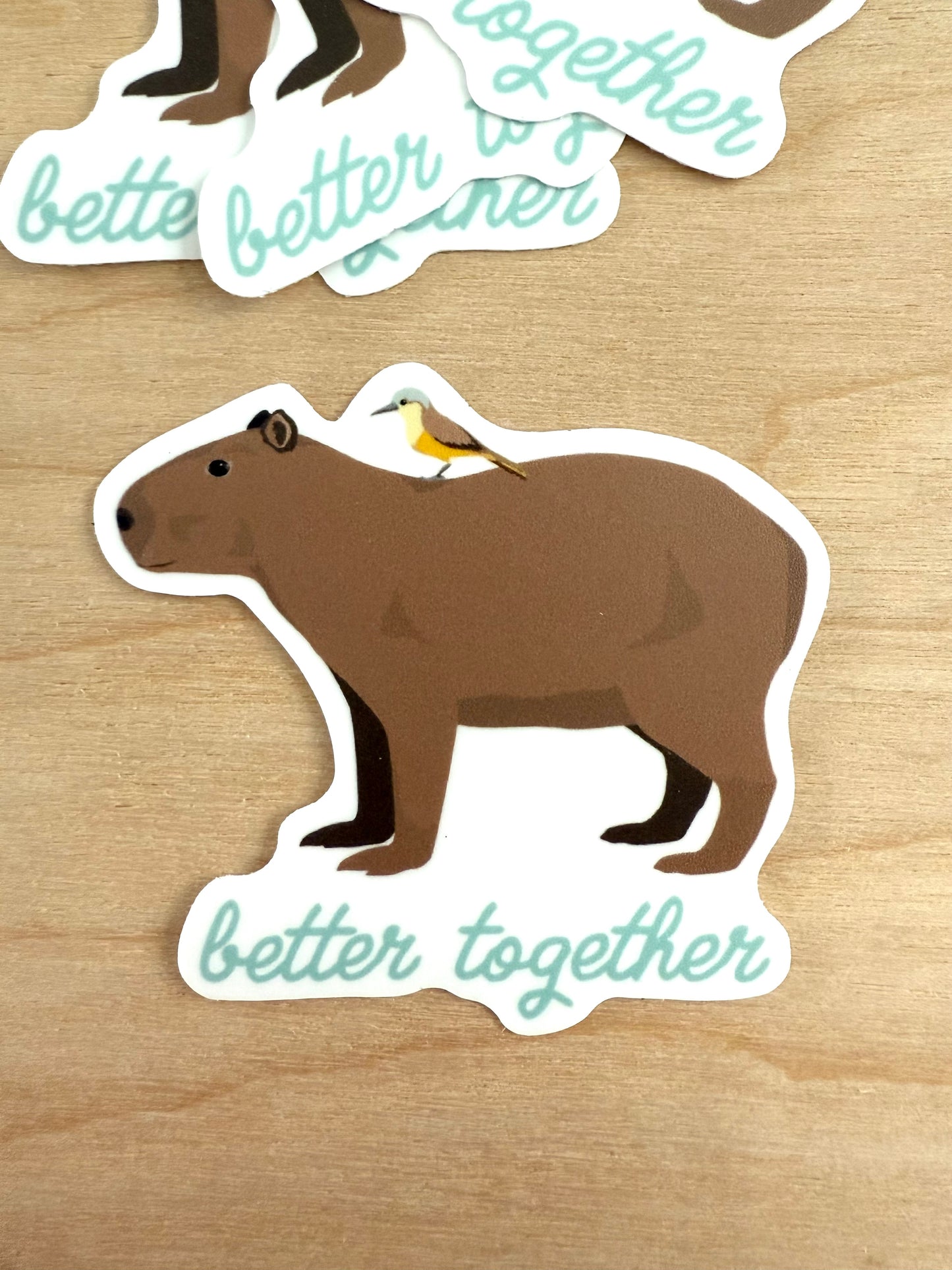 Capybara and Bird Vinyl Stickers, Happier Together