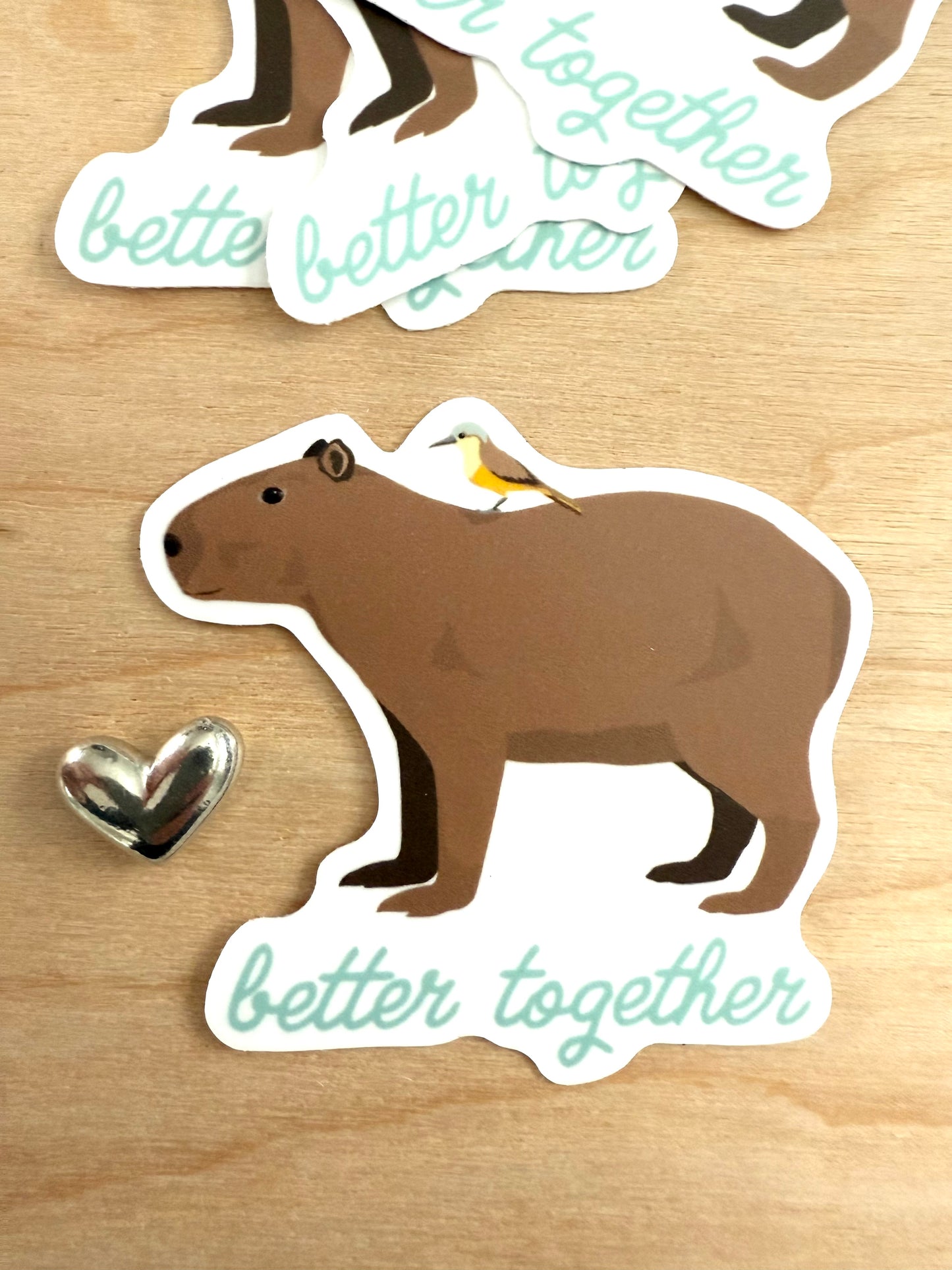 Capybara and Bird Vinyl Stickers, Happier Together