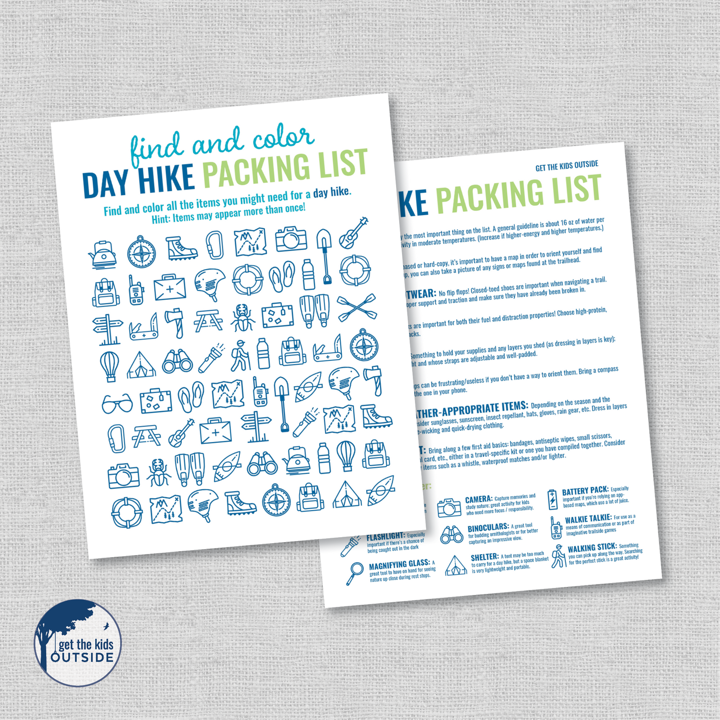 Find and Color: Day Hike Packing List