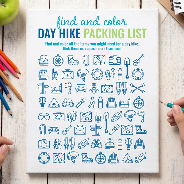 Find and Color: Day Hike Packing List – Get the Kids Outside